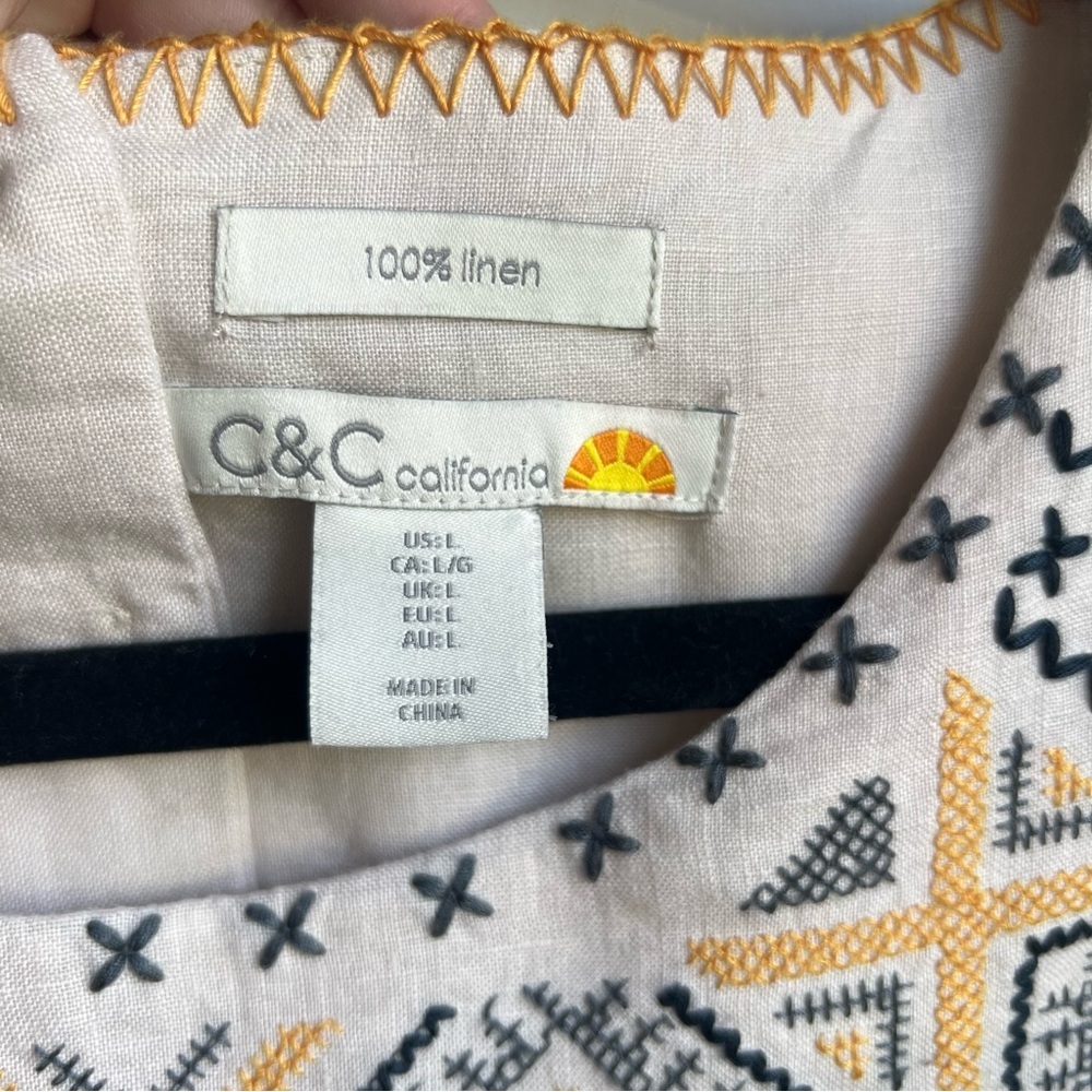C&C California 100% Linen Dress w/ Embroidery - Large - Picture 2 of 8